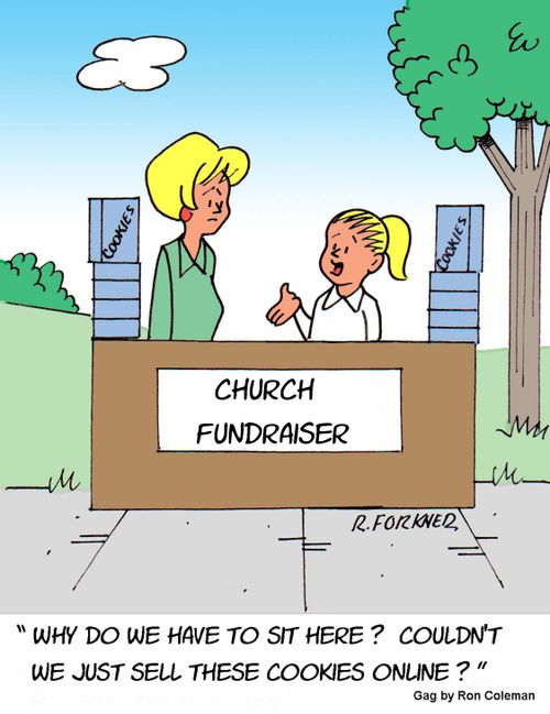 "Why do we have to sit here? Couldn't we just sell these cookies online?"