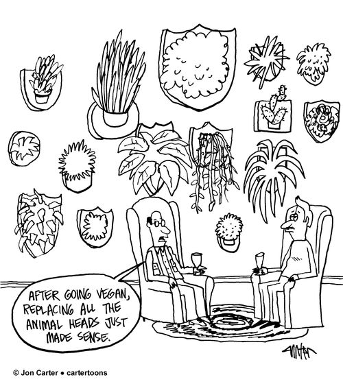 "After going vegan, replacing all the animal heads just made sense."