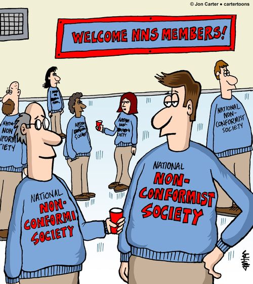 Members of the National Nonconformist Society all have the same clothing on.