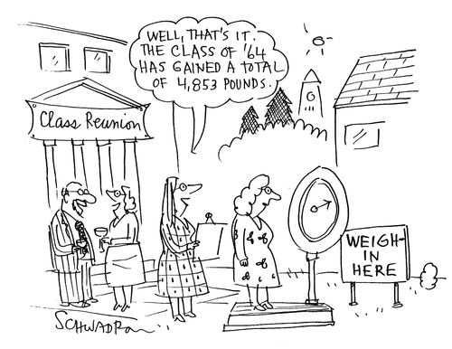 'Well, that's it. The class of '64 has gained a total of 4,853 pounds.'