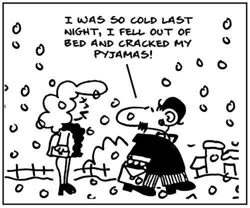 'It was so cold last night, I fell out of bed and cracked my pyjamas.'