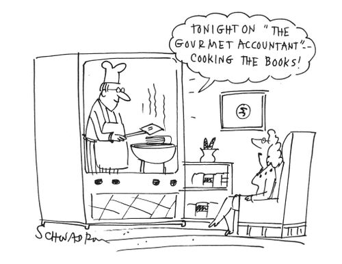 'Tonight on the Gourmet Accountant - cooking the books.'