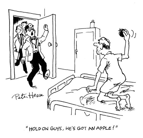 'Hold on guys, he's got an apple!'