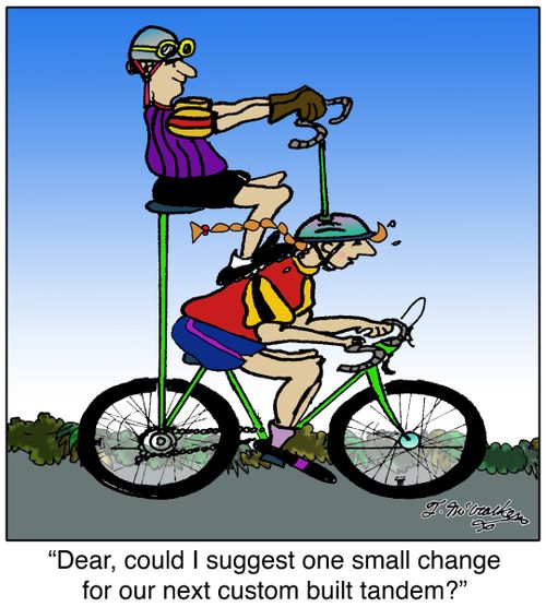 Dear, could I suggest one small change for our next custom built tandem?