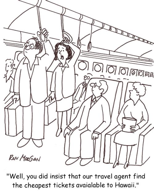 'Well, you did insist that our travel agent find the cheapest tickets to Hawaii.'