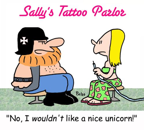 SALLY'S TATTOO PARLOR, 'No, I WOULDN'T like a nice unicorn!'