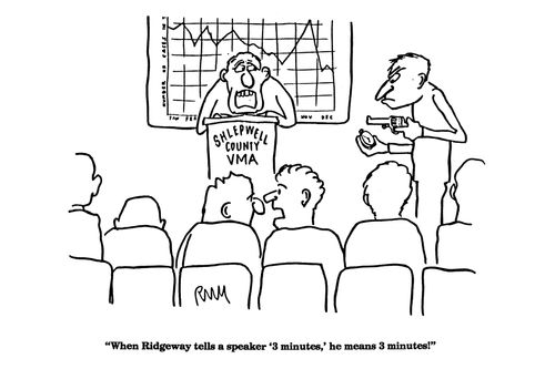 'When Ridgeway tells a speaker '3 minutes,' he means 3 minutes!'