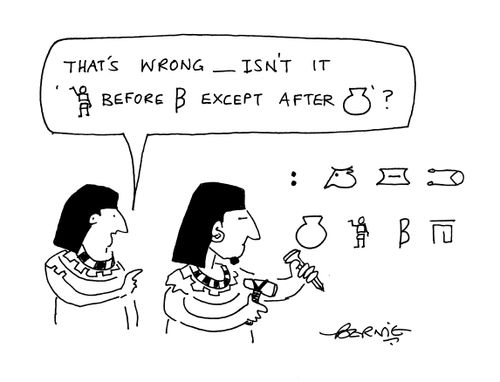 Egyptians discussing hieroglyphic spelling.