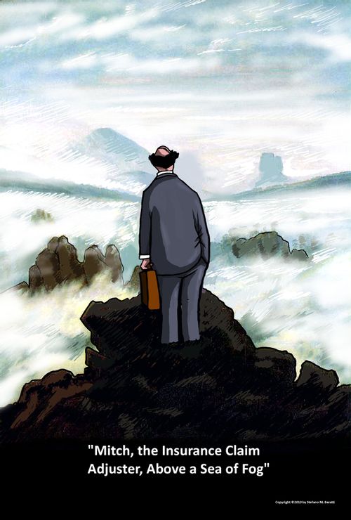 'Mitch, the Insurance Claim Adjuster, above a sea of fog' - Tribute to Caspar David Friedrich.