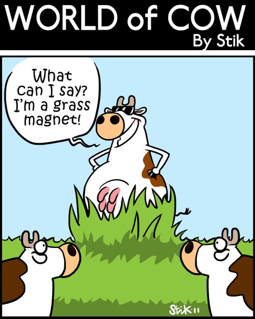 'What can I say? I'm a grass magnet!'