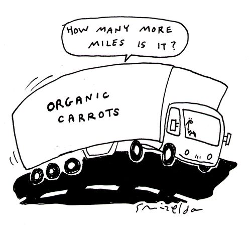 Organic carrots being transported by truck - 'How many more miles is it?'