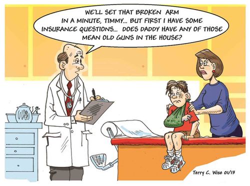 'We'll set that broken arm in a minute. . . does daddy have any of those mean old guns in the house?'