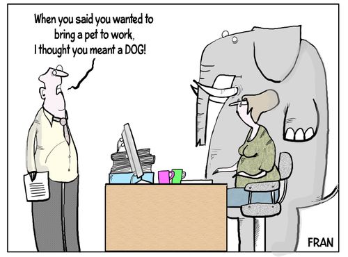 "When you said you wanted to bring a pet to work, I thought you meant a DOG!"