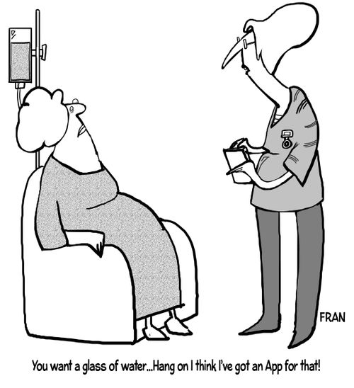 "You want a glass of water...Hang on I think I've got an app for that!"