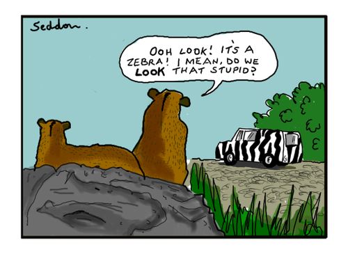 "Ooh look! A zebra! I mean do we look that stupid?"