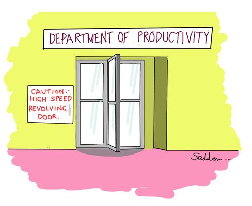 Department of Productivity: Caution - High Speed Revolving Door.