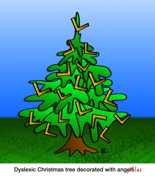 Dyslexic christmas tree decorated with angels