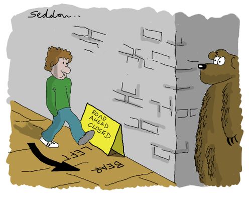 Road Ahead Closed: Bear Left.