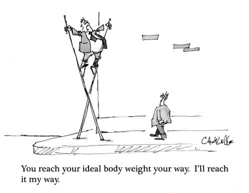 "You reach your ideal body weight your way.  I'll reach it my way."