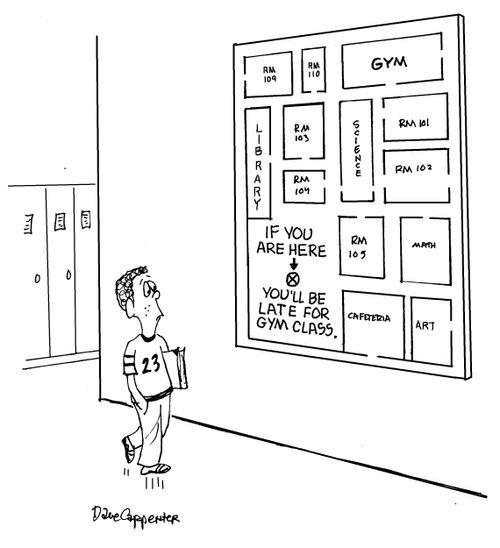 'If you are here, you'll be late for gym class."