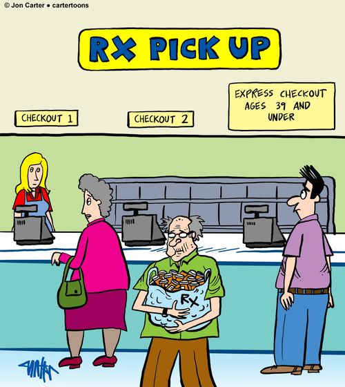Express checkout lane for younger person prescription pick-ups.