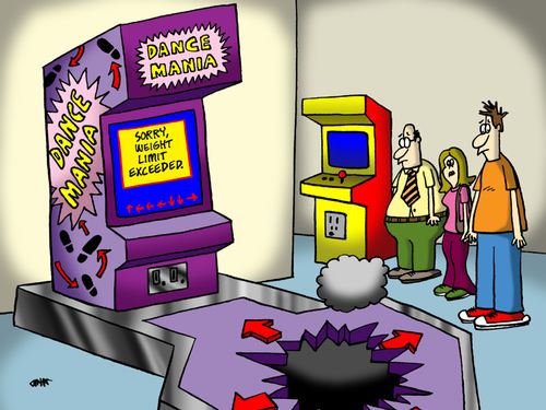 Dance Mania video game gets damaged from a heavy user who exceeded the weight limit.