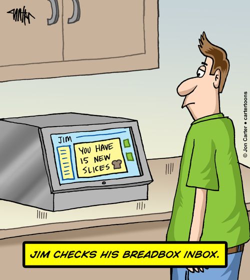 Jim checks his breadbox inbox.