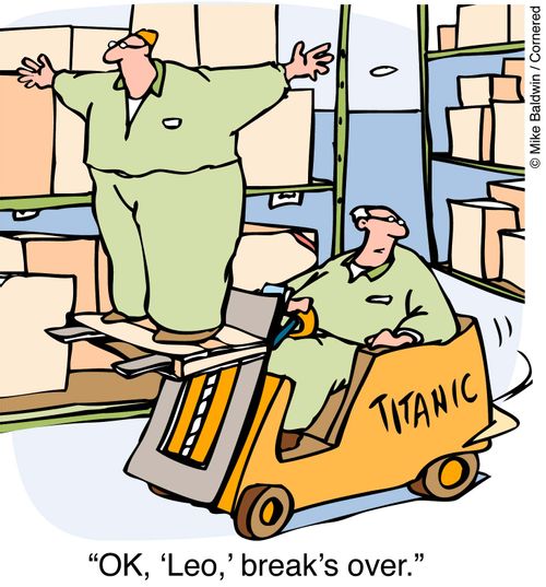 Worker doing impression from the end of Titanic.