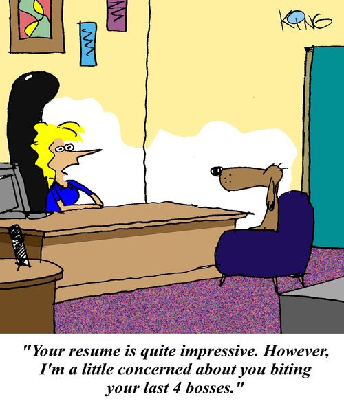'Your resume is quite impressive. However, I'm a little concerned about you biting your last 4 bosses.'