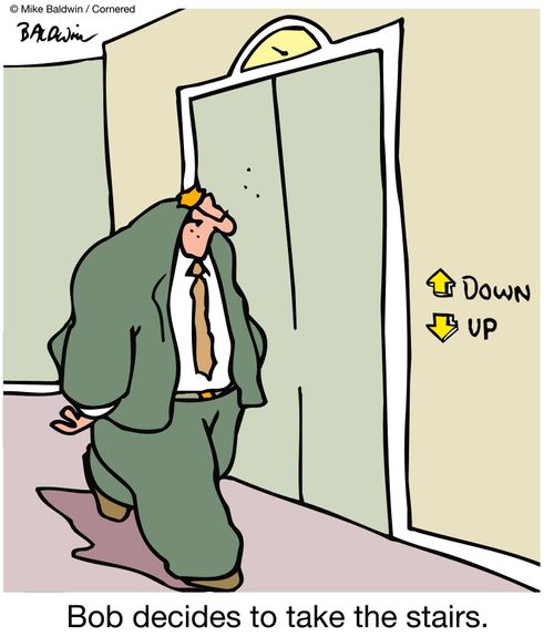 Bob decides to take the stairs.