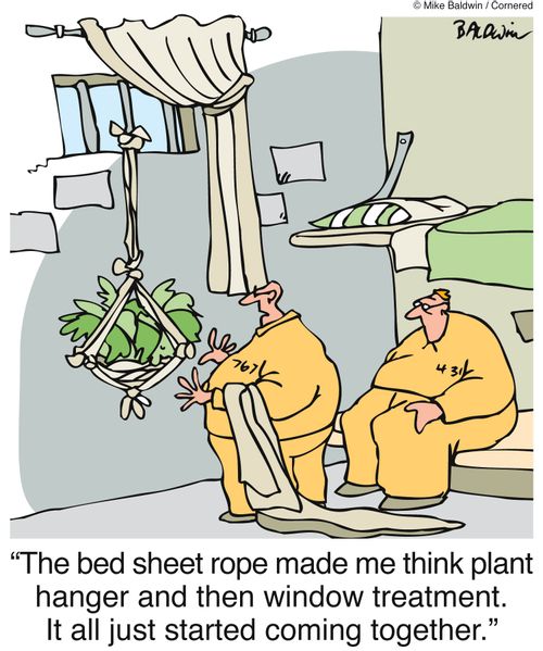 "The bed sheet rope made me think plant hanger and then window treatment. It all just started coming together."