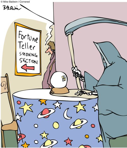Fortune teller in smoking section.