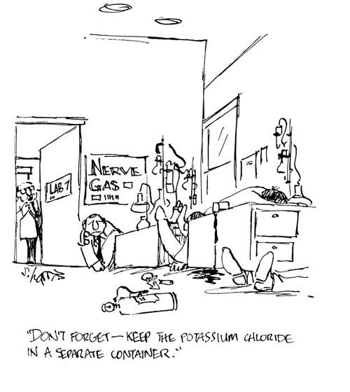 'Don't forget - keep the potassium chloride in a separate container.'