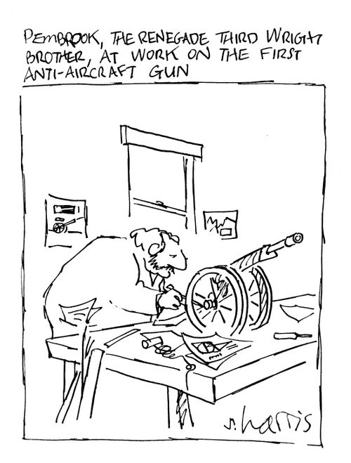 Pembrook, the Renegade Third Wright Brother, At Work on the first Anti-Aircraft Gun.