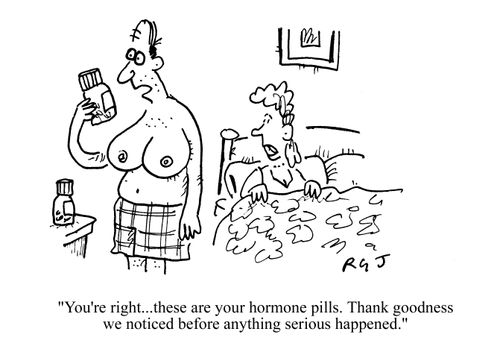 'You're right...these are your hormone pills. Thank goodness we noticed before anything serious happened.'