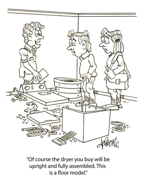 'Of course the dryer you buy will be upright and fully assembled. This is a floor model.'