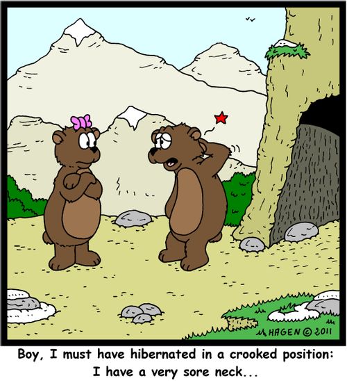 'Boy, I must have hibernated in a crooked position: I have a sore neck...'