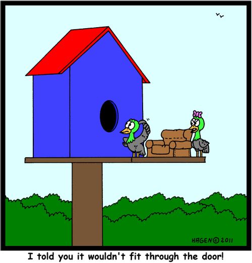 'I told you it wouldn't fit through the door!'
