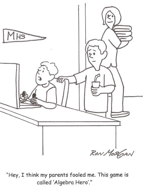 'Hey, I think my parents fooled me. This game is called 'Algebra Hero'.'