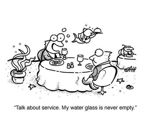 'Talk about service. My water glass is never empty.'