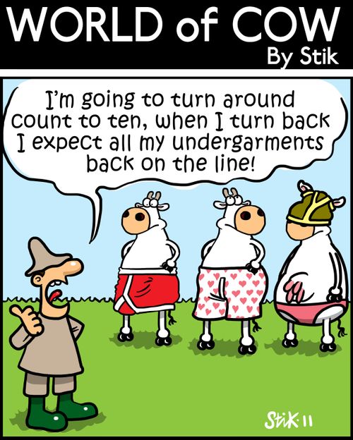 'I'm going to turn around count to ten, when I turn back I expect all my undergarments back on the line!'