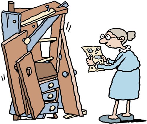 A granny with badly made self-assembly furniture.
