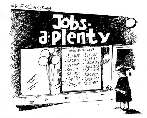 Jobs-a-plenty (grocery store sacker/shelf stacker).