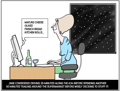 Jane considered driving 35 minutes along the A34 before spending another 50 minutes trailing around the supermarket before wisely deciding to stuff it!