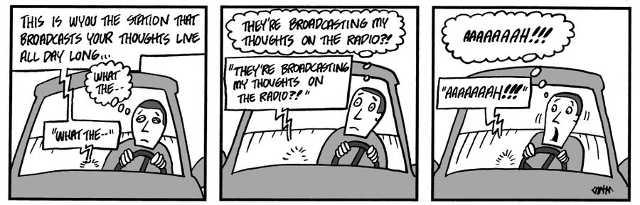 "This is WYOU the station that broadcasts your thoughts live all day long..."