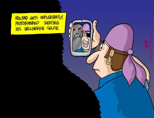 Roland gets unpleasantly photobombed shooting his Halloween selfie.