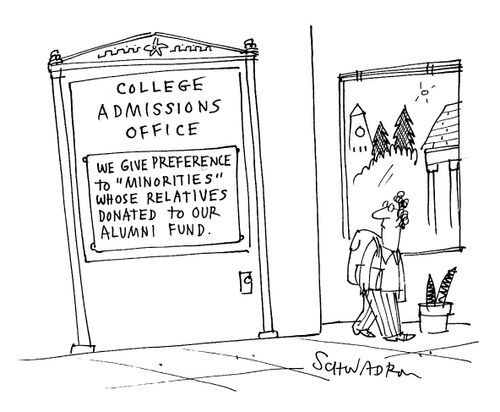 College admissions office: 'We give preference to 'minorities' whose parents donated to our alumni fund.'