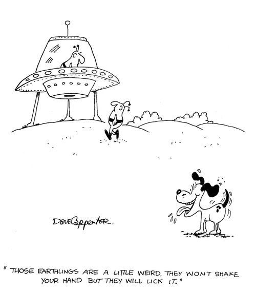 'Those earthlings are a little weird. They won't shake your hand but they will lick it.'