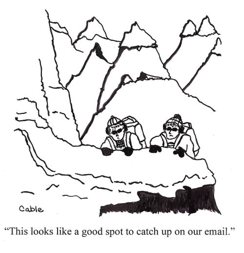 'This looks like a good spot to catch up on our email.'