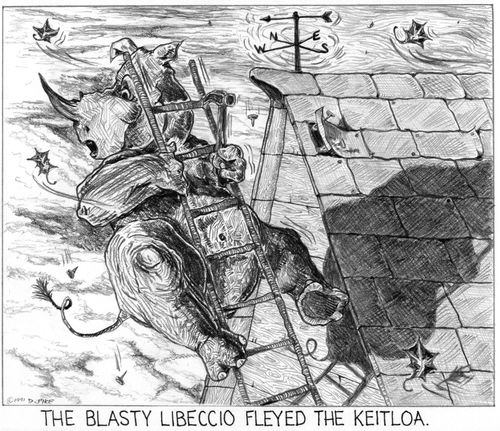 'The blasty libeccio fleyed the keitloa.'